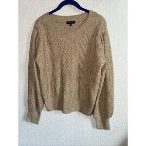 1 STATE Women Fisherman Cable Knit Balloon Sleeve Sweater Camel M Lagen Cottage